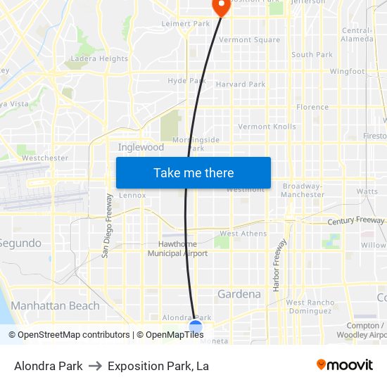 Alondra Park to Exposition Park, La map