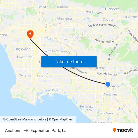 Anaheim to Exposition Park, La map
