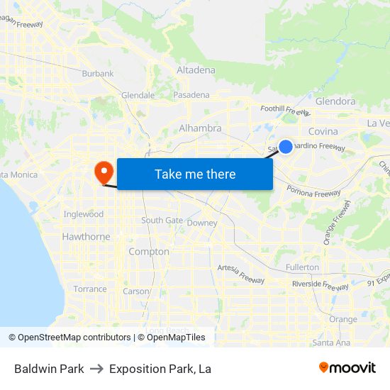 Baldwin Park to Exposition Park, La map