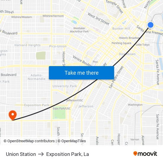 Union Station to Exposition Park, La map