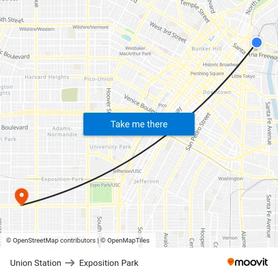 Union Station to Exposition Park map