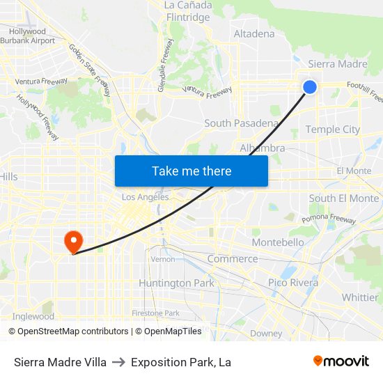 Sierra Madre Villa to Exposition Park, La map