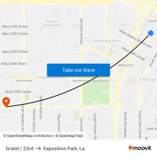 Grand / 23rd to Exposition Park, La map