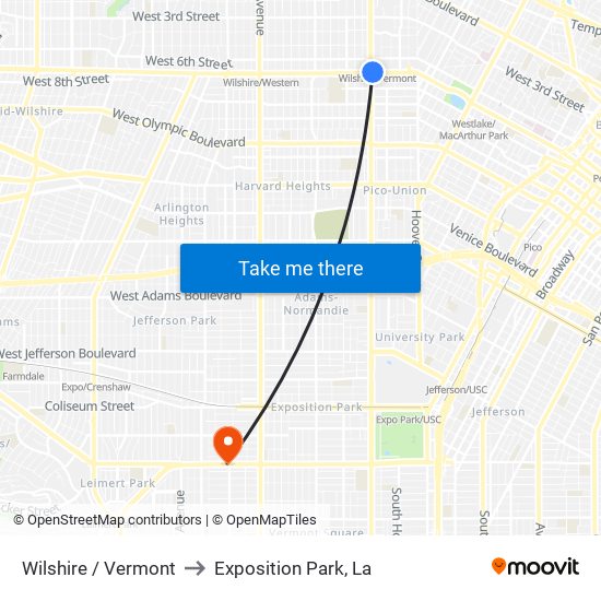 Wilshire / Vermont to Exposition Park, La map