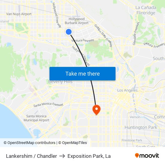 Lankershim / Chandler to Exposition Park, La map