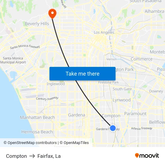 Compton to Fairfax, La map