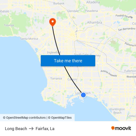 Long Beach to Fairfax, La map