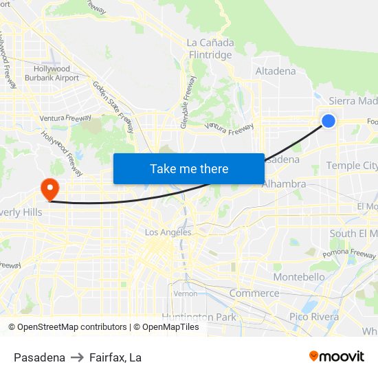 Pasadena to Fairfax, La map