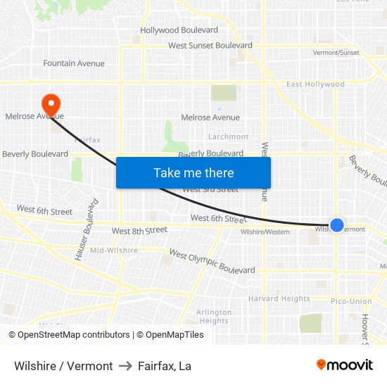 Wilshire / Vermont to Fairfax, La map