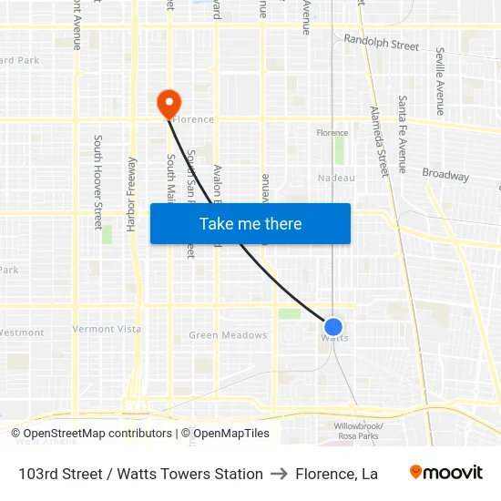 103rd Street / Watts Towers Station to Florence, La map