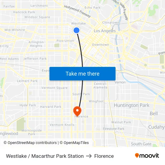 Westlake / Macarthur Park Station to Florence map