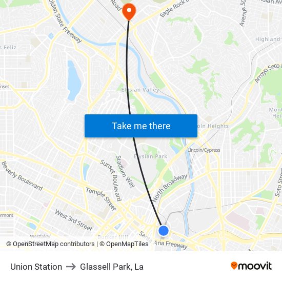 Union Station to Glassell Park, La map