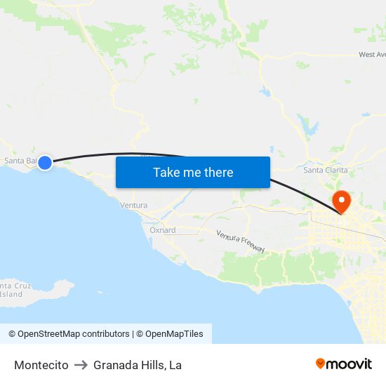 Montecito to Granada Hills, La map