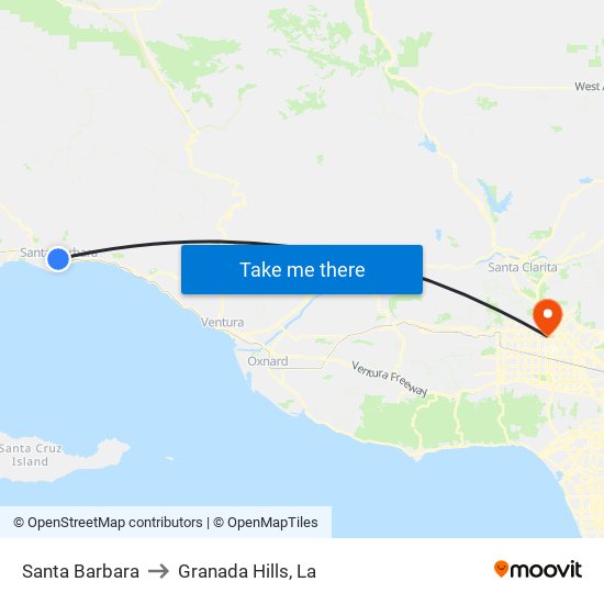 Santa Barbara to Granada Hills, La map