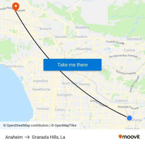 Anaheim to Granada Hills, La map