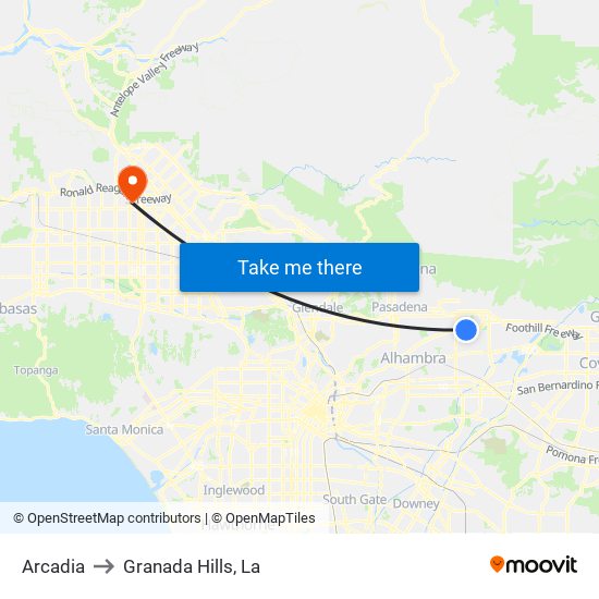 Arcadia to Granada Hills, La map