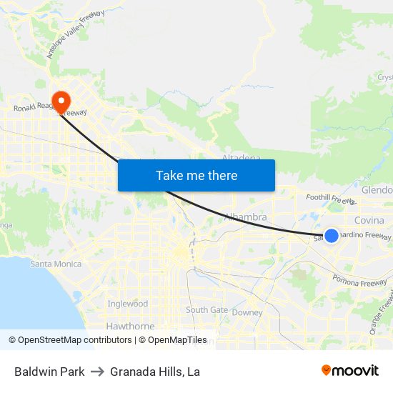 Baldwin Park to Granada Hills, La map