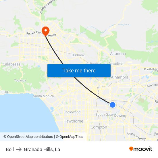 Bell to Granada Hills, La map