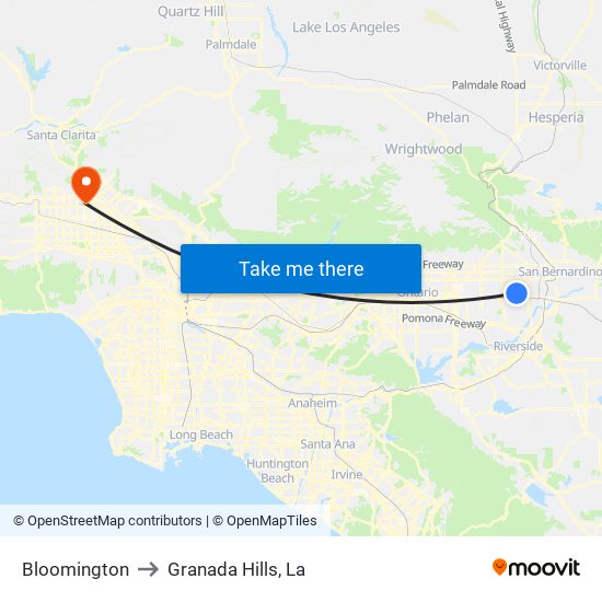Bloomington to Granada Hills, La map