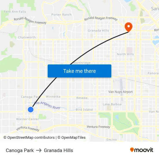 Canoga Park to Granada Hills map