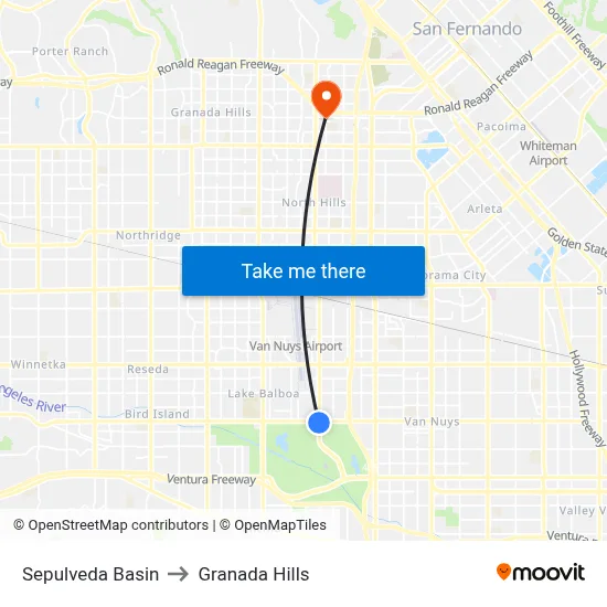 Sepulveda Basin to Granada Hills map