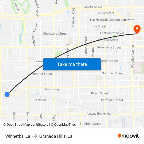 Winnetka, La to Granada Hills, La map