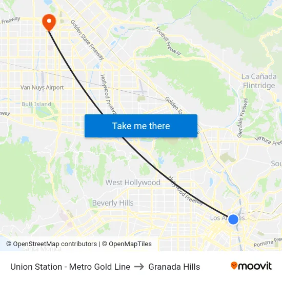 Union Station - Metro Gold Line to Granada Hills map