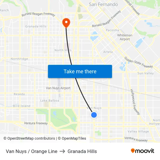 Van Nuys / Orange Line to Granada Hills map
