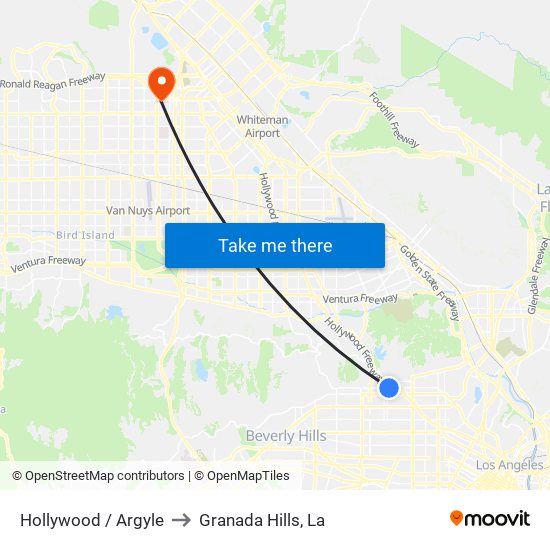 Hollywood / Argyle to Granada Hills, La map