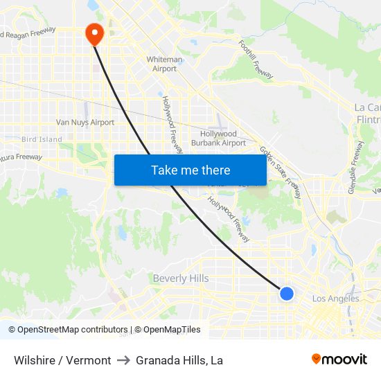 Wilshire / Vermont to Granada Hills, La map