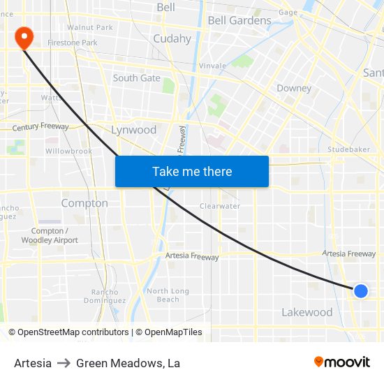 Artesia to Green Meadows, La map