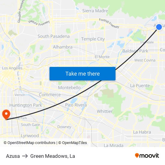 Azusa to Green Meadows, La map