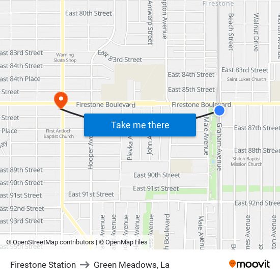 Firestone Station to Green Meadows, La map