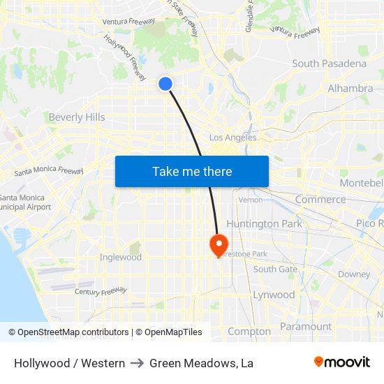 Hollywood / Western to Green Meadows, La map