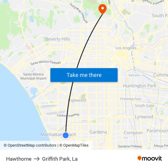 Hawthorne to Griffith Park, La map