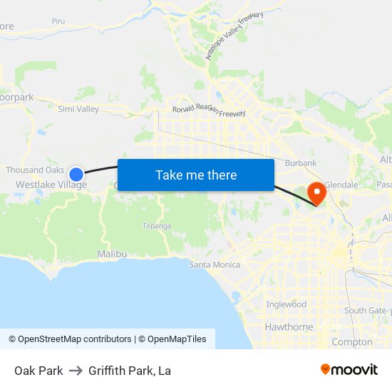 Oak Park to Griffith Park, La map