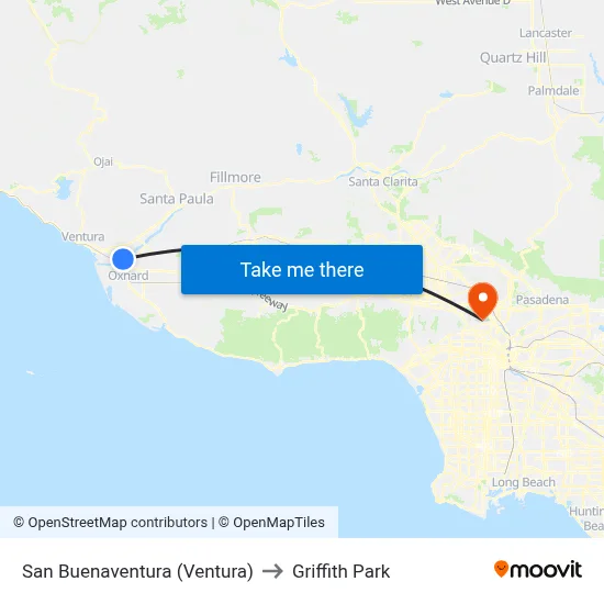 San Buenaventura (Ventura) to Griffith Park map