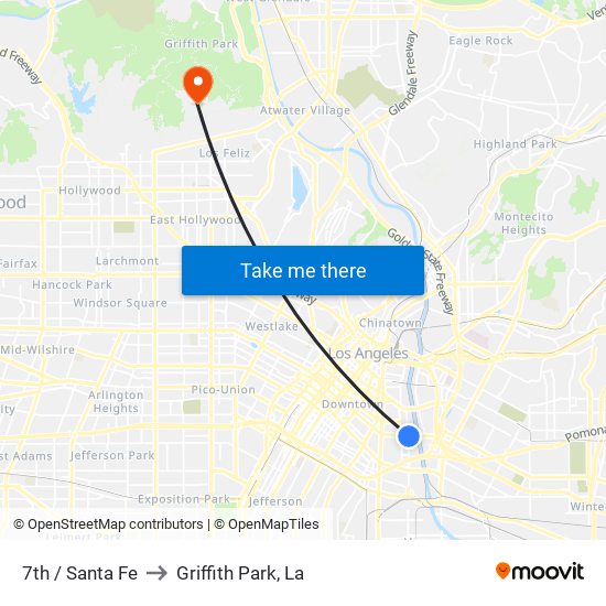 7th / Santa Fe to Griffith Park, La map