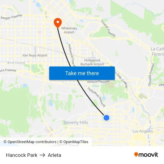 Hancock Park to Arleta map