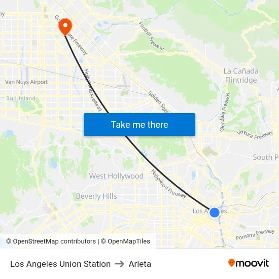 Los Angeles Union Station to Arleta map