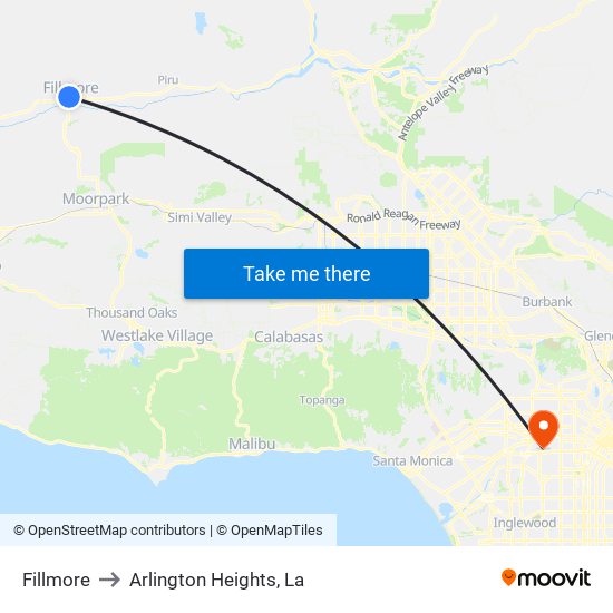 Fillmore to Arlington Heights, La map