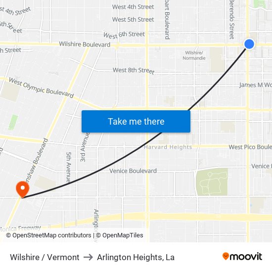 Wilshire / Vermont to Arlington Heights, La map