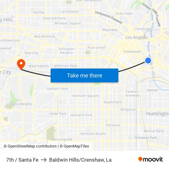 7th / Santa Fe to Baldwin Hills/Crenshaw, La map