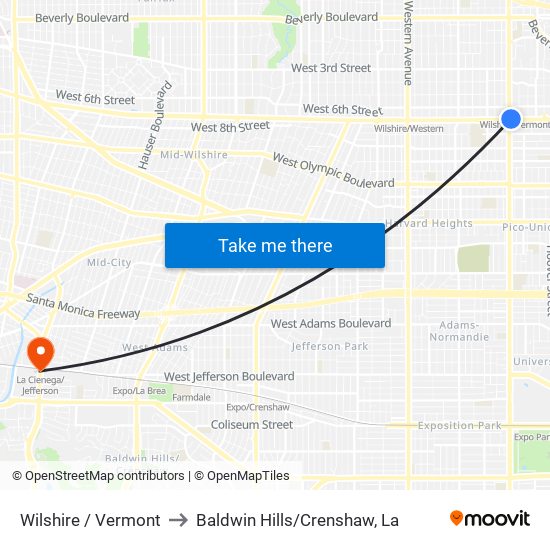 Wilshire / Vermont to Baldwin Hills/Crenshaw, La map