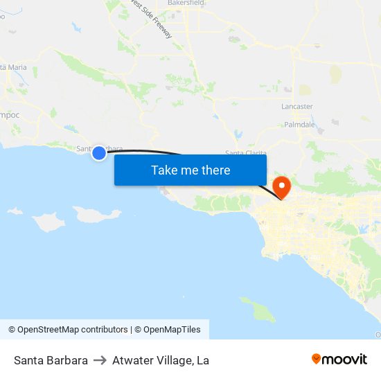 Santa Barbara to Atwater Village, La map