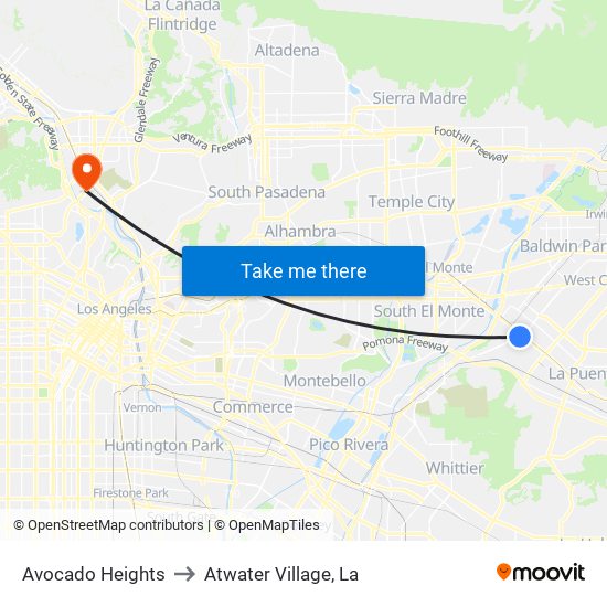 Avocado Heights to Atwater Village, La map