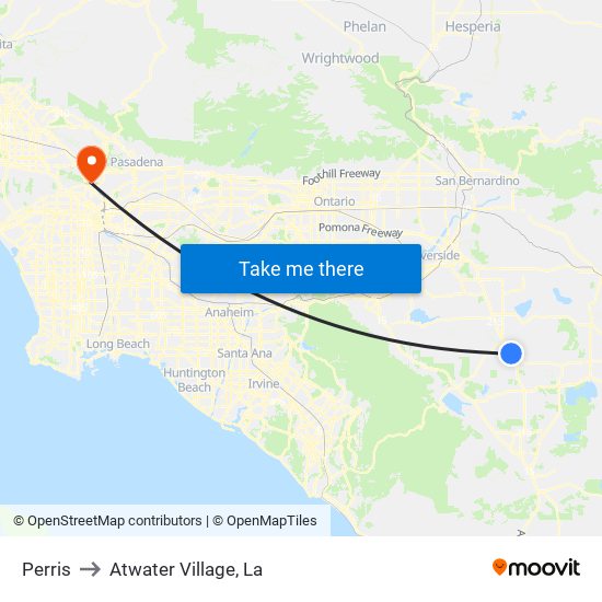 Perris to Atwater Village, La map
