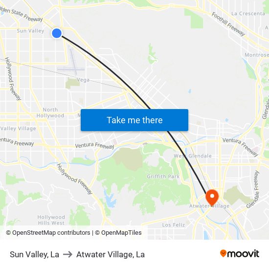 Sun Valley, La to Atwater Village, La map