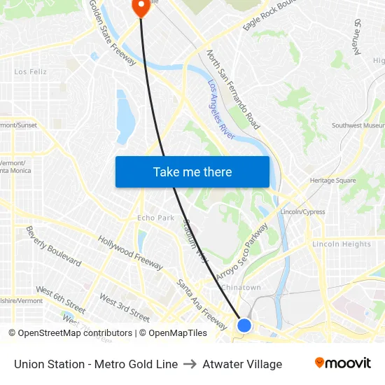Union Station - Metro Gold Line to Atwater Village map