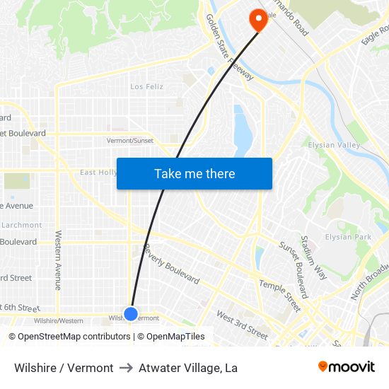 Wilshire / Vermont to Atwater Village, La map